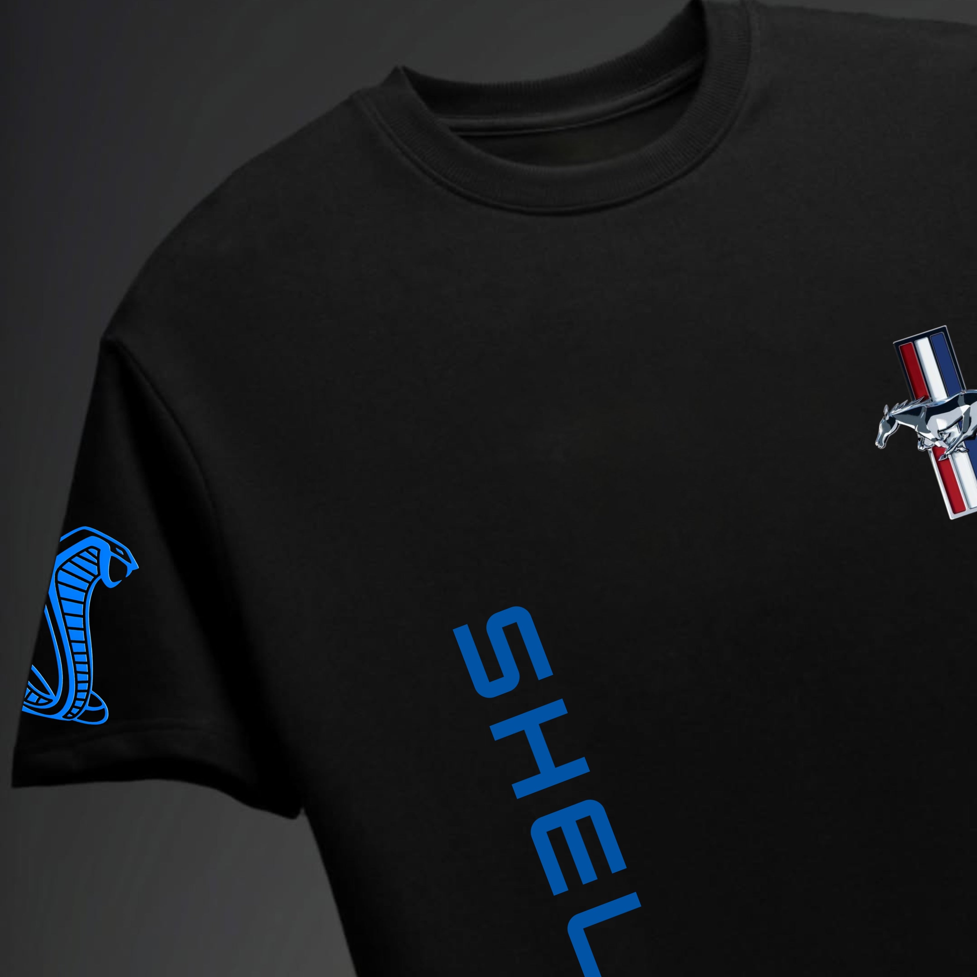 Men's Mustang Car Printed Black Oversized Tshirt