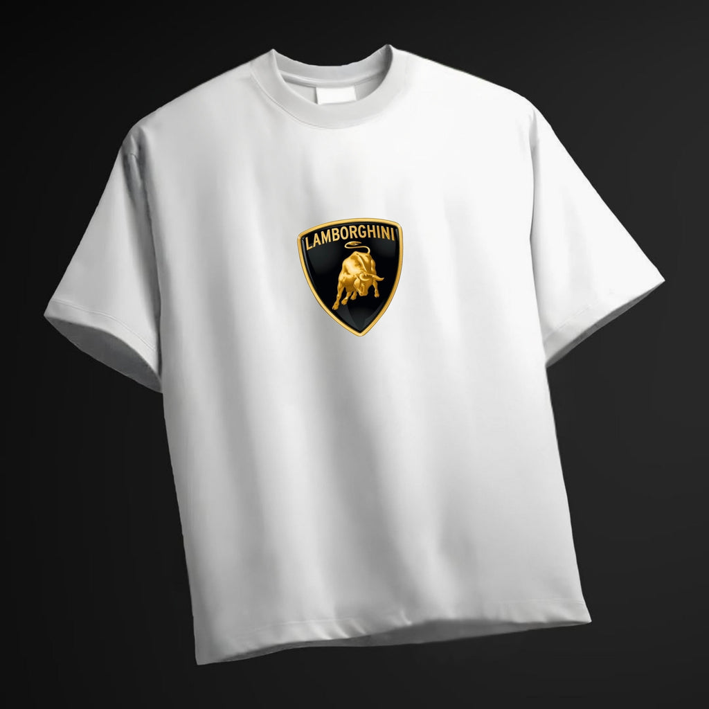 Men's Lamborghini  printed White Oversized Tshirt